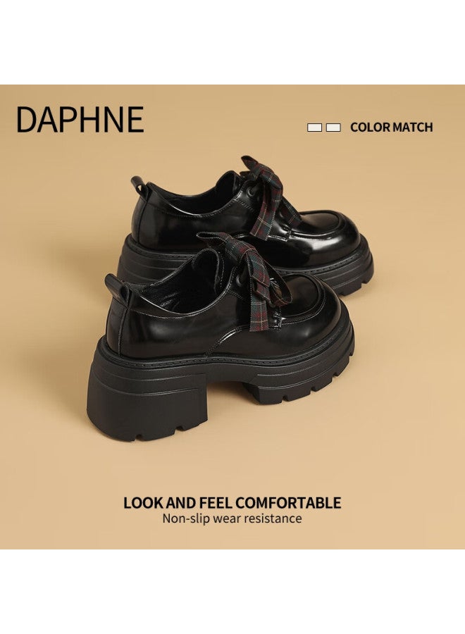 Daphne Black Women's Leather Shoes  New Spring Thick Sole Versatile British Retro Brogue Oxford Shoes - Image 2