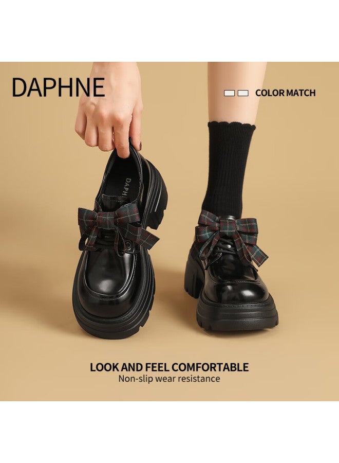 Daphne Black Women's Leather Shoes  New Spring Thick Sole Versatile British Retro Brogue Oxford Shoes - Image 3