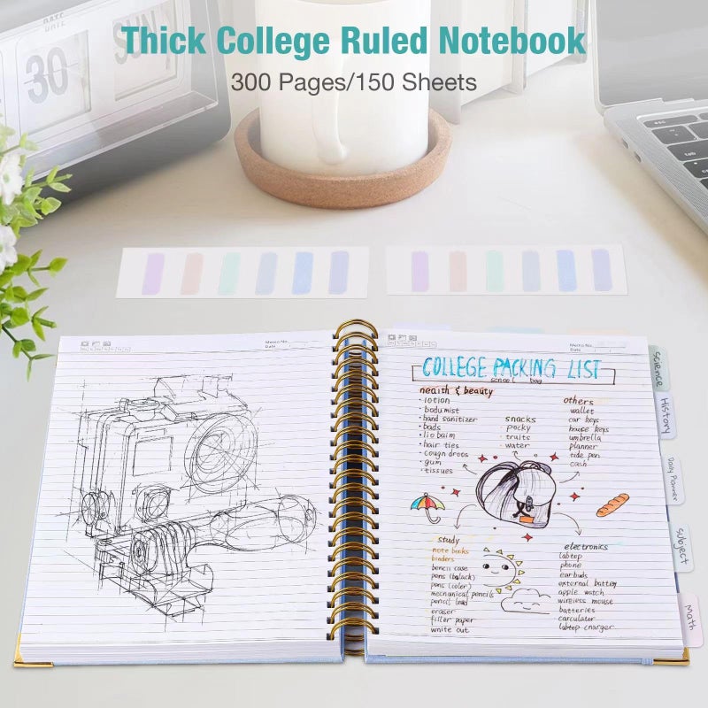Amanple Spiral Notebook, College Ruled Notebook, 8" x 10", 300 Pages Leather Journals for Writing, B5 Hardcover Journaling Notebooks for Work School, 24pcs Tabs, Large Embossed Journal for Women Men, Pink - Image 2