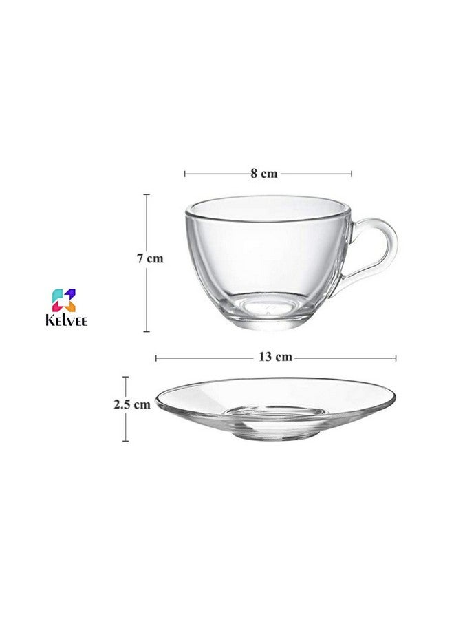 KELVEE طقم أكواب وصحون شاي وقهوة زجاجية كلاسيكية شفافة من كيلفي، للإسبريسو والكابتشينو والشوكولاتة الساخنة والشاي الأخضر والمزيد، (6 أكواب و6 صحون) - عبوة من 12 - Image 3