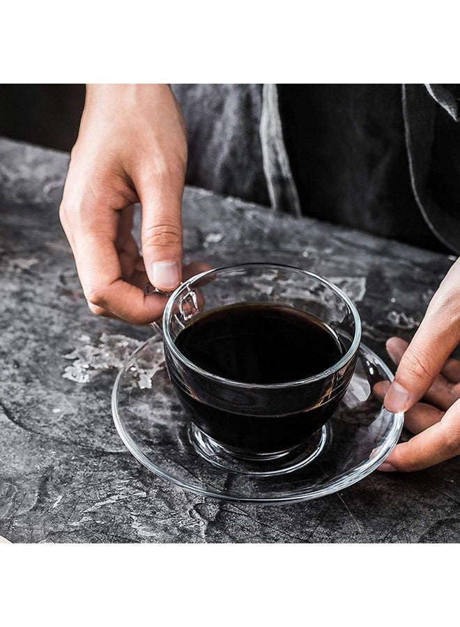 KELVEE طقم أكواب وصحون شاي وقهوة زجاجية كلاسيكية شفافة من كيلفي، للإسبريسو والكابتشينو والشوكولاتة الساخنة والشاي الأخضر والمزيد، (6 أكواب و6 صحون) - عبوة من 12 - Image 4