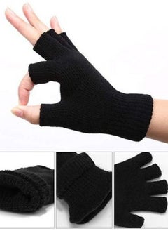 Generic Half Finger Gloves Winter Warm Men's And Women's Outdoor Sports Knitted Gloves Fashion Black  - Image 2