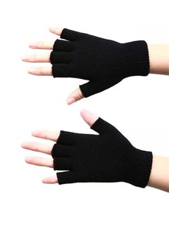 Generic Half Finger Gloves Winter Warm Men's And Women's Outdoor Sports Knitted Gloves Fashion Black  - Image 1