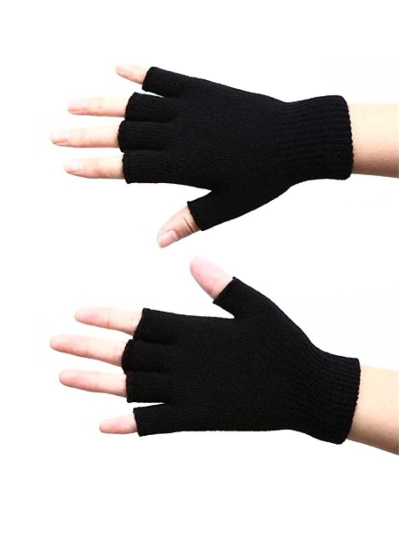 Generic - Half Finger Gloves Winter Warm Men's And Women's Outdoor Sports Knitted Gloves Fashion Black - Image 1