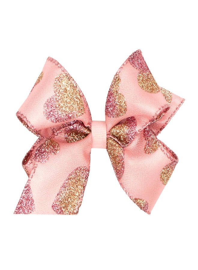 Wee Ones Girls' Valentines Day Hair Bow on WeeStay no-slip clip, Valentine Taffeta Glitter, Medium, Pearl Pink - Image 1