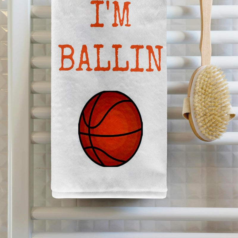 3DROSE 3D Rose Every Day im Ballin Basketball Picture Orange Lettering TWL_172351_1 Towel  15"" x 22""  Multicolor - Image 2