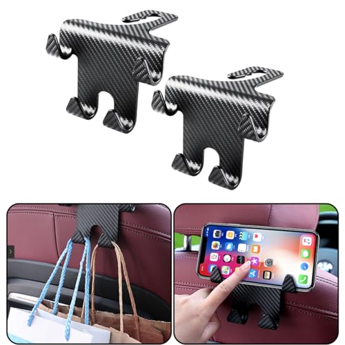 STHIRA® 2Pack Car Headrest Hook & Phone Holder Organizer, Universal ABS Car Back Seat Hooks for Handbag, Backpack, Trash Bag, Cap, Umbrella, Easy Installation, Car Hanging Accessories - Image 1