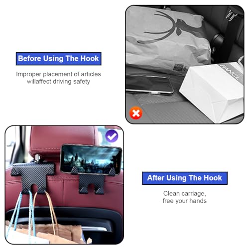 STHIRA® 2Pack Car Headrest Hook & Phone Holder Organizer, Universal ABS Car Back Seat Hooks for Handbag, Backpack, Trash Bag, Cap, Umbrella, Easy Installation, Car Hanging Accessories - Image 4