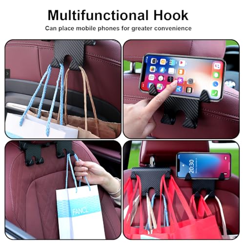 STHIRA® 2Pack Car Headrest Hook & Phone Holder Organizer, Universal ABS Car Back Seat Hooks for Handbag, Backpack, Trash Bag, Cap, Umbrella, Easy Installation, Car Hanging Accessories - Image 5