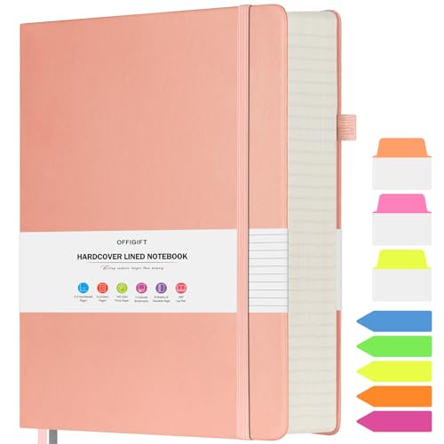OFFIGIFT College Ruled Notebook, Large A4 Hardcover Leather Journal, 312 Numbered Pages Writing Journal, 100gsm No Bleed Paper, Lined Journal Notebook for Women Men School Office, 8.5''×11'', Pink - Image 1