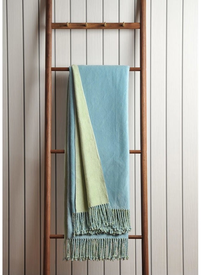 EP Mode Reversible Fringed Mulberry Silk Throw Blanket for Sofa (Crystal Blue/Lime) - Image 2