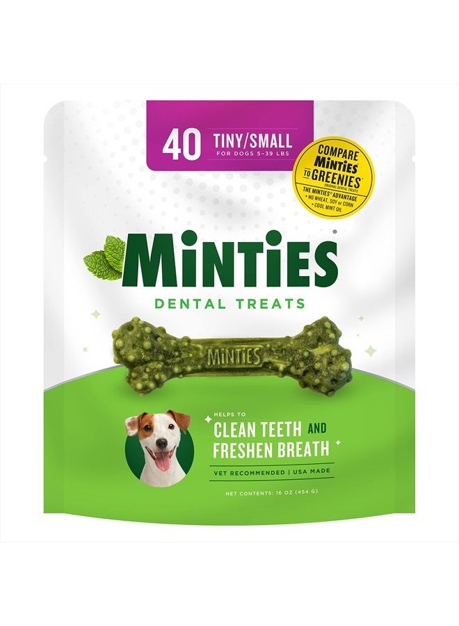 MiNTiES VetIQ Dog Dental Bone Treats, Dental Chews for Tiny/Small Dogs (Under 40 lbs), 40 Count - Image 1