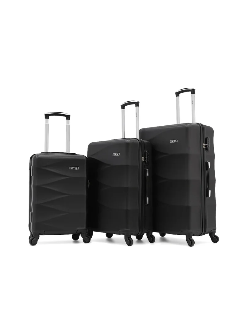 CAPITAL Hardside Luggage Trolley Bag 3 Pieces Set,Black (S-20",M-24",L-28")