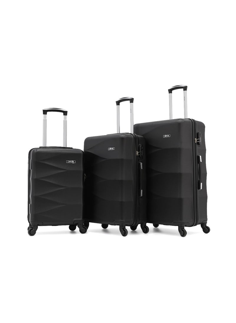 CAPITAL Hardside Luggage Trolley Bag 3 Pieces Set,Black (S-20",M-24",L-28")  - Image 1