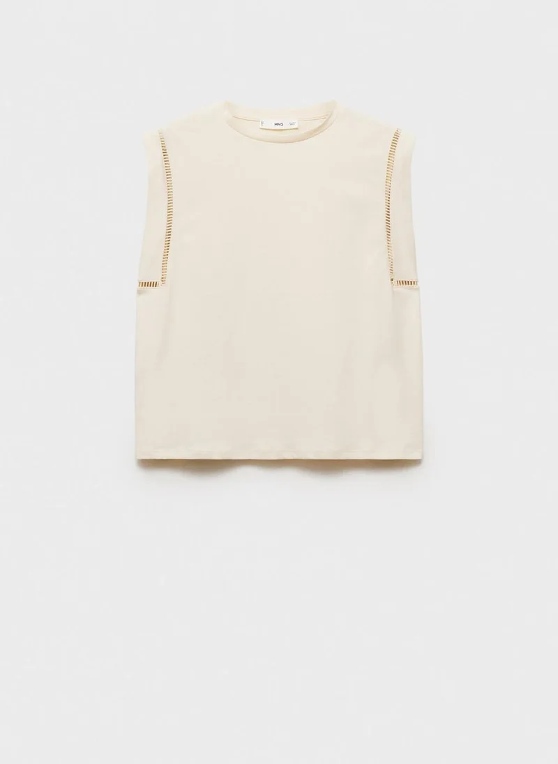MANGO Cotton T-Shirt With Openwork Trim