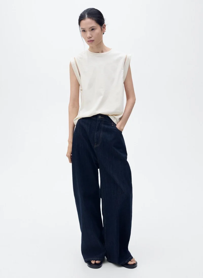 MANGO Cotton T-Shirt With Openwork Trim