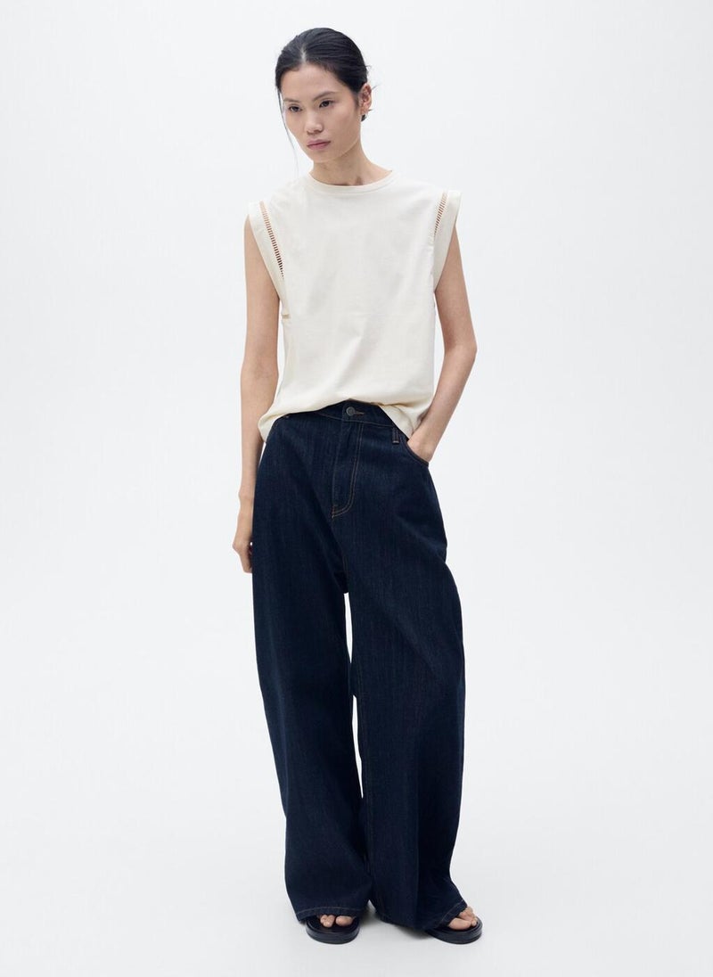 MANGO Cotton T-Shirt With Openwork Trim  - Image 5