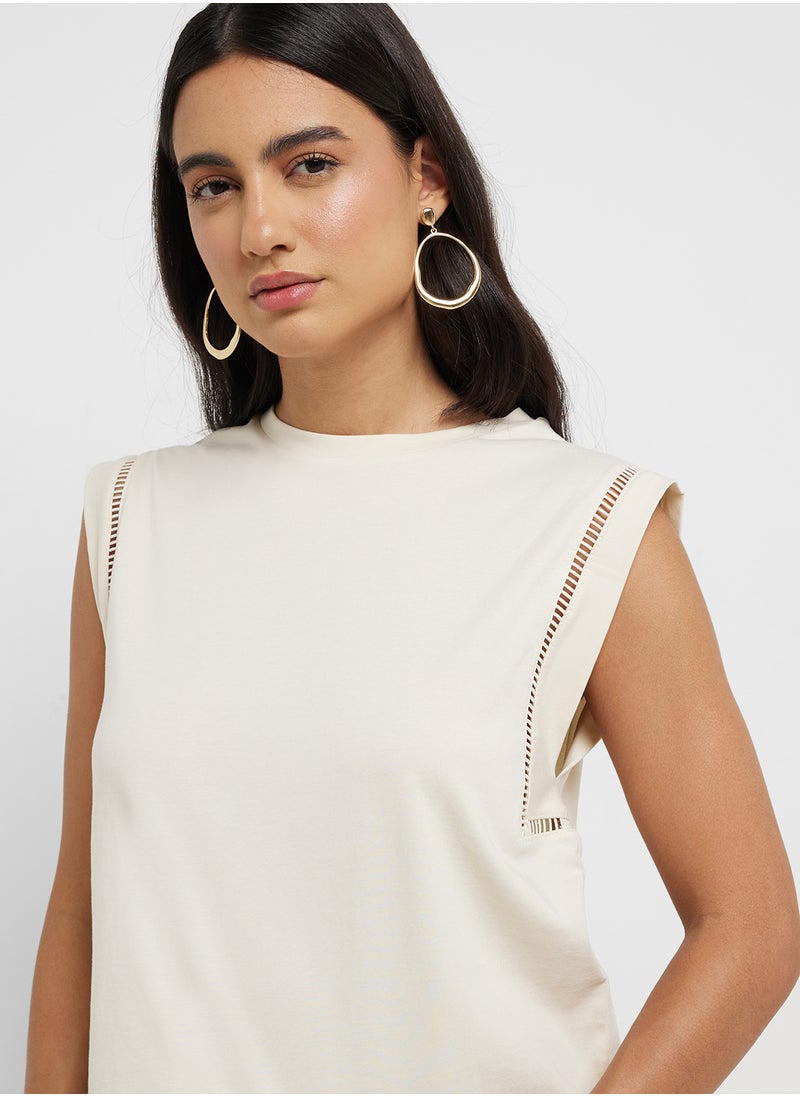 MANGO Cotton T-Shirt With Openwork Trim  - Image 3