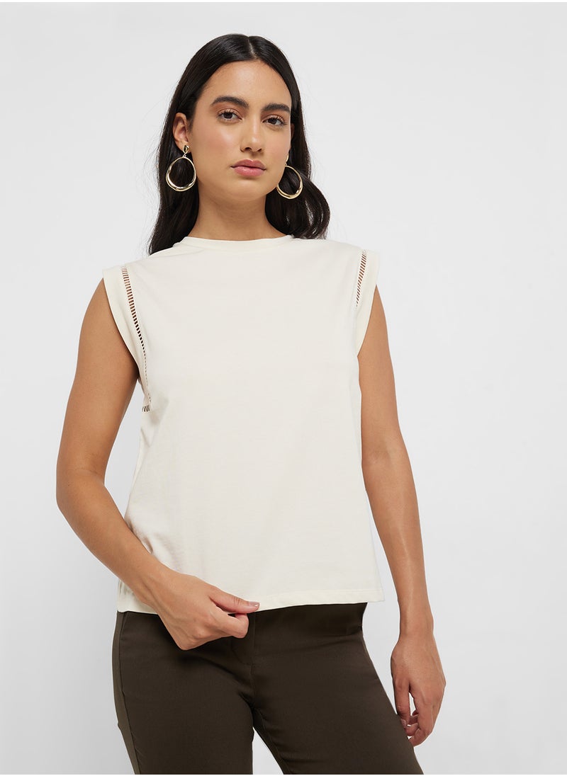 MANGO Cotton T-Shirt With Openwork Trim  - Image 1
