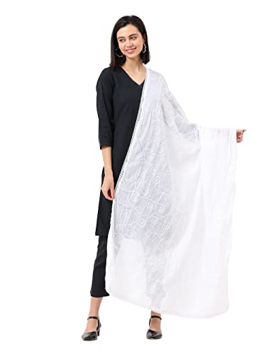 Petrichor Women's Fashion Designer Embroidered 100% COTTON Dupatta Scarf for Women/Girls (Length: 2.2 meters, Colour : White) - Image 1