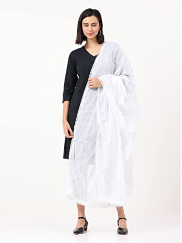 Petrichor Women's Fashion Designer Embroidered 100% COTTON Dupatta Scarf for Women/Girls (Length: 2.2 meters, Colour : White) - Image 2
