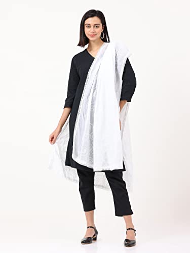 Petrichor Women's Fashion Designer Embroidered 100% COTTON Dupatta Scarf for Women/Girls (Length: 2.2 meters, Colour : White) - Image 4