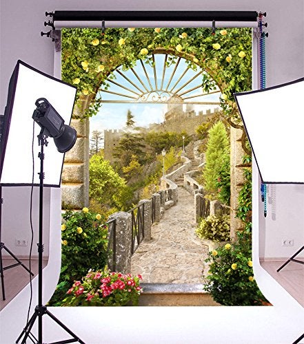Leyiyi 3x5ft Photography Background Vintage Medieval Castle Wedding Backdrop Stone Architecture Spring Garden Roses Birthday Party European Travel Flora Wood Photo Portrait Vinyl Studio Video Prop - Image 3