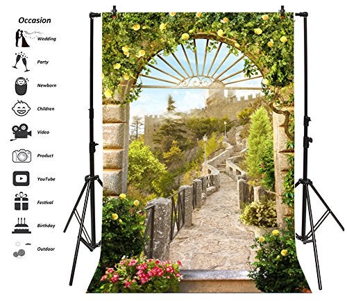 Leyiyi 3x5ft Photography Background Vintage Medieval Castle Wedding Backdrop Stone Architecture Spring Garden Roses Birthday Party European Travel Flora Wood Photo Portrait Vinyl Studio Video Prop - Image 4