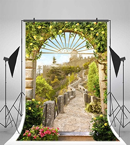 Leyiyi 3x5ft Photography Background Vintage Medieval Castle Wedding Backdrop Stone Architecture Spring Garden Roses Birthday Party European Travel Flora Wood Photo Portrait Vinyl Studio Video Prop - Image 2