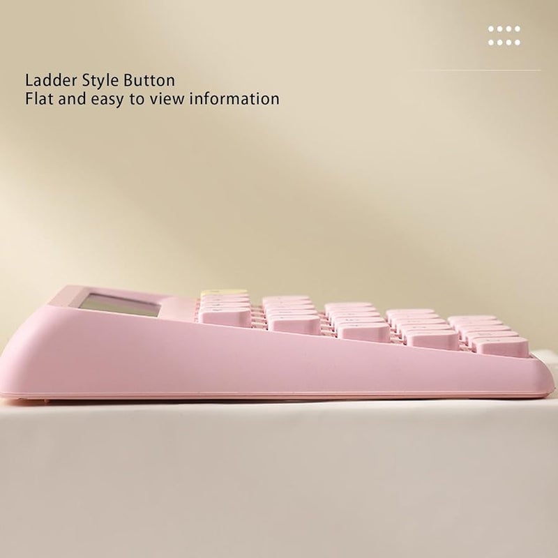 Solar Power Calculator 12 Digits Large LCD Display with Mechanical Buttons Pink for Office School - Image 4