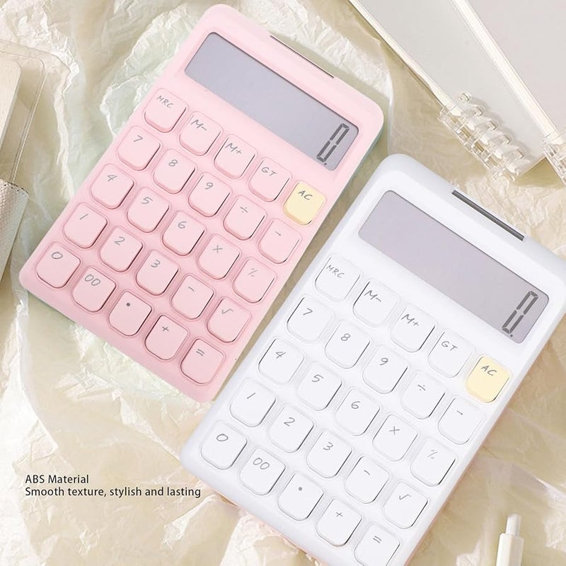 Solar Power Calculator 12 Digits Large LCD Display with Mechanical Buttons Pink for Office School - Image 3