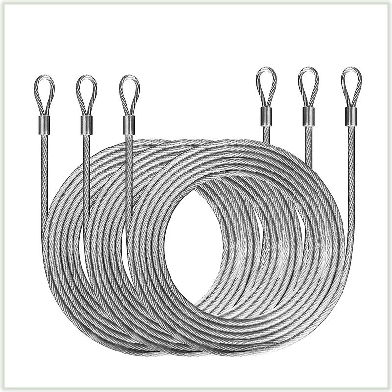ColourTree ColourTree 36 Feet (12ft x 3) Wire Cable Ropes Hardware Kits for Triangle Sun Shade Sail Canopy, PVC Coated Stainless  - Image 1