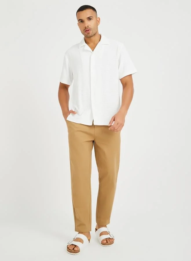 Styli Men White Waffle Textured Resort Collar Relaxed Fit Shirt