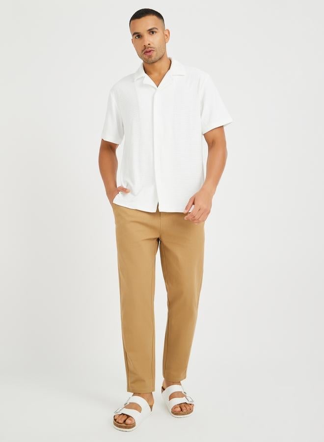 Styli Men White Waffle Textured Resort Collar Relaxed Fit Shirt - Image 2