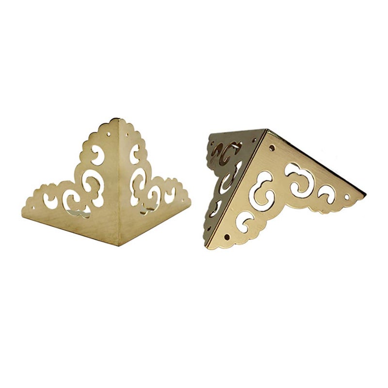 Tiazza 4Pcs Vintage Pure Brass Hollow Cloud Pattern Corner Protectors Antique Hardware Desk Edge Wooden Jewelry Gift Box Cabinet Three Sides Full Encase Corner Guard (Gold) - Image 2