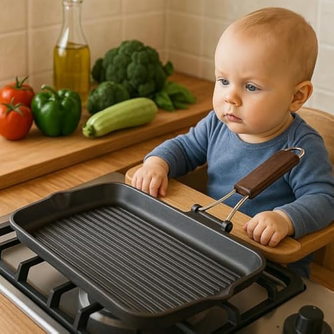 BS Xl Granite Grill Pan 43X26Cm  HeavyDuty Cast Aluminium NonStick Grill With Wooden Folding Handle  Bbq Style Indoor Grilling Pan  Kitchen Accessory  EcoFriendly Cookware - Image 3