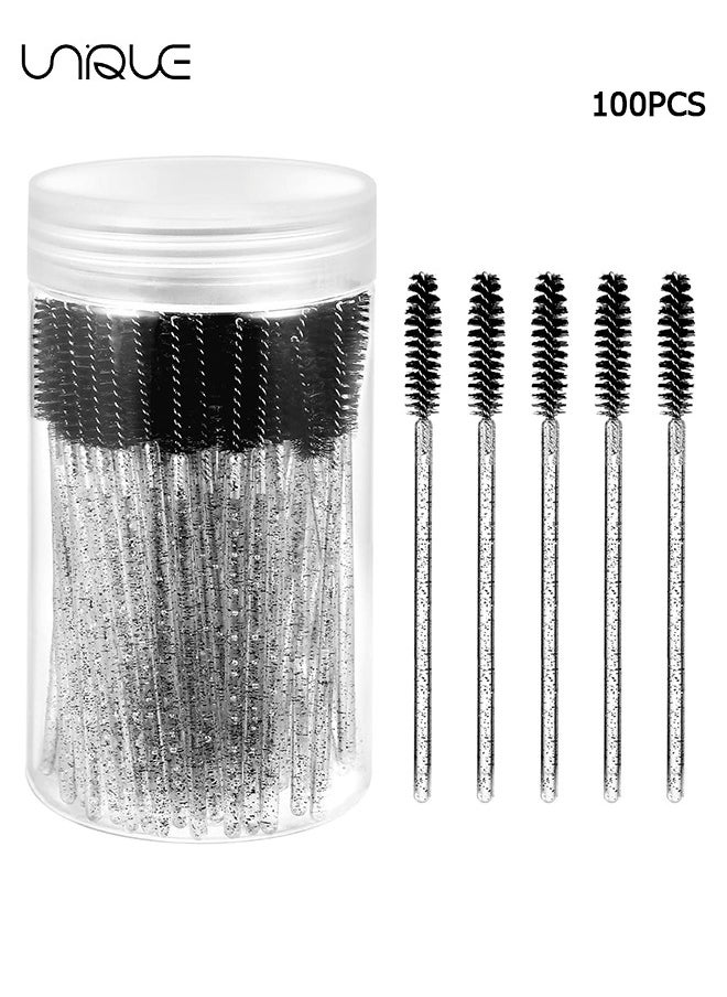 Unique - 100 PCS Disposable Eyelash Brush,Crystal Eyelash Brush, Mascara Stick Brush Set - Eyelash Makeup Accessories - for Eyelash Extensions and Eyebrow Brush with Container (Black) - Image 1