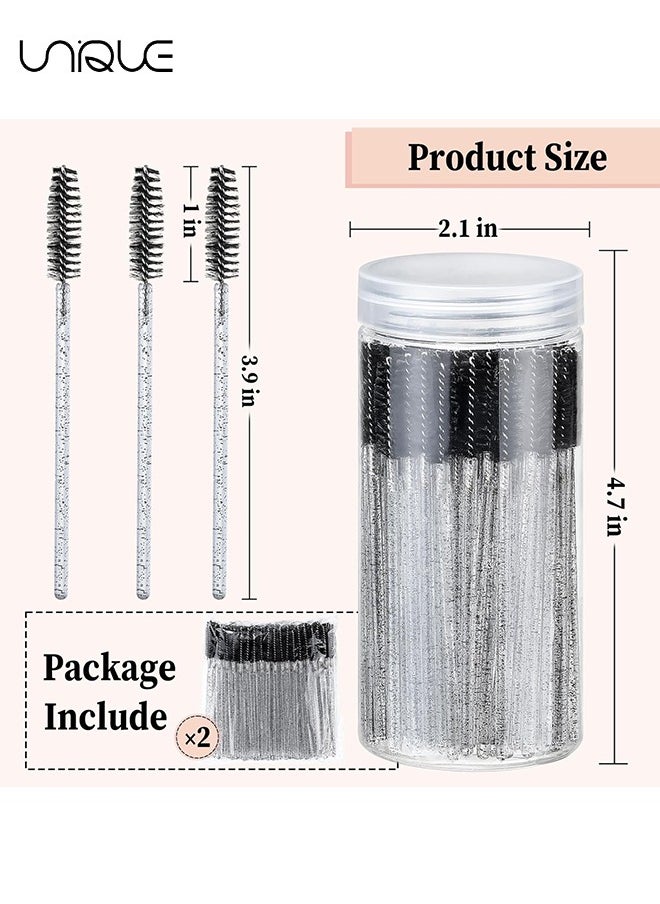 Unique - 100 PCS Disposable Eyelash Brush,Crystal Eyelash Brush, Mascara Stick Brush Set - Eyelash Makeup Accessories - for Eyelash Extensions and Eyebrow Brush with Container (Black) - Image 1