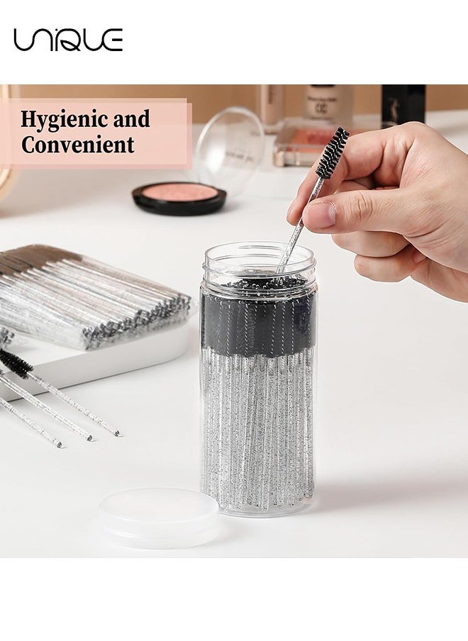Unique - 100 PCS Disposable Eyelash Brush,Crystal Eyelash Brush, Mascara Stick Brush Set - Eyelash Makeup Accessories - for Eyelash Extensions and Eyebrow Brush with Container (Black) - Image 1