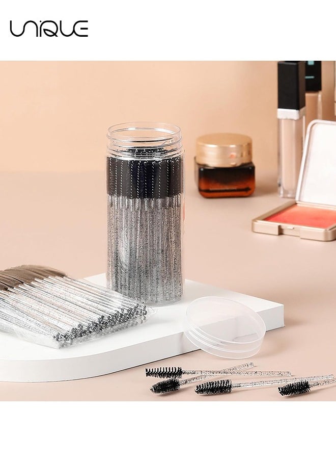 Unique - 100 PCS Disposable Eyelash Brush,Crystal Eyelash Brush, Mascara Stick Brush Set - Eyelash Makeup Accessories - for Eyelash Extensions and Eyebrow Brush with Container (Black) - Image 1