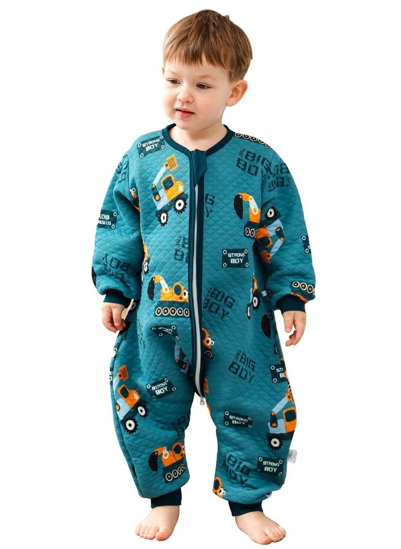 Y&D Baby Sleep Bag with Feet Hip Zipper 1.5 TOG Wearable Blanket Long Sleeve 100% Cotton Sack for All Seasons 2-4T Infant Toddler Pajamas Girl Boy Excavator S  - Image 1