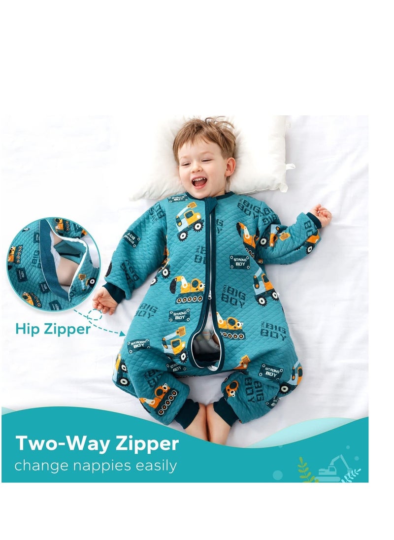 Y&D Baby Sleep Bag with Feet Hip Zipper 1.5 TOG Wearable Blanket Long Sleeve 100% Cotton Sack for All Seasons 2-4T Infant Toddler Pajamas Girl Boy Excavator S  - Image 2