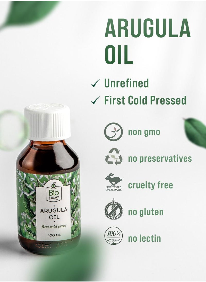 Biohayah - Biohayah Arugula Oil 100% Cold Pressed Pure Organic Natural Herbal Hair Growth Skin Eyebrows Eyelashes Body Nail Moisturizer Non Gmo 100ml - Image 1