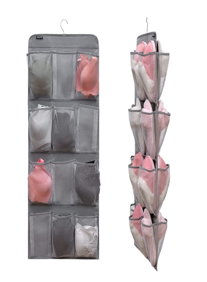ANZORG Dual Sided Hanging Shoe Organizer for Closet with Rotating Hanger Hanging Shoe Rack Holder with 24 Large Pockets (Grey-Mesh Pockets) - Image 1