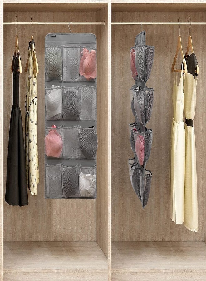 ANZORG Dual Sided Hanging Shoe Organizer for Closet with Rotating Hanger Hanging Shoe Rack Holder with 24 Large Pockets (Grey-Mesh Pockets) - Image 3