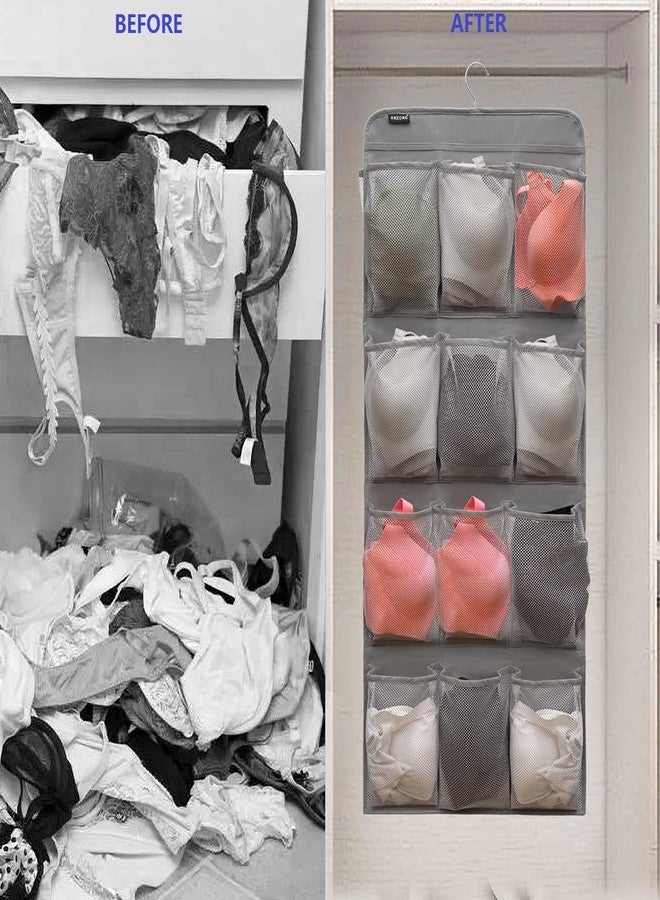ANZORG Dual Sided Hanging Shoe Organizer for Closet with Rotating Hanger Hanging Shoe Rack Holder with 24 Large Pockets (Grey-Mesh Pockets) - Image 4