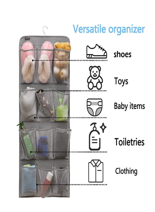 ANZORG Dual Sided Hanging Shoe Organizer for Closet with Rotating Hanger Hanging Shoe Rack Holder with 24 Large Pockets (Grey-Mesh Pockets) - Image 2