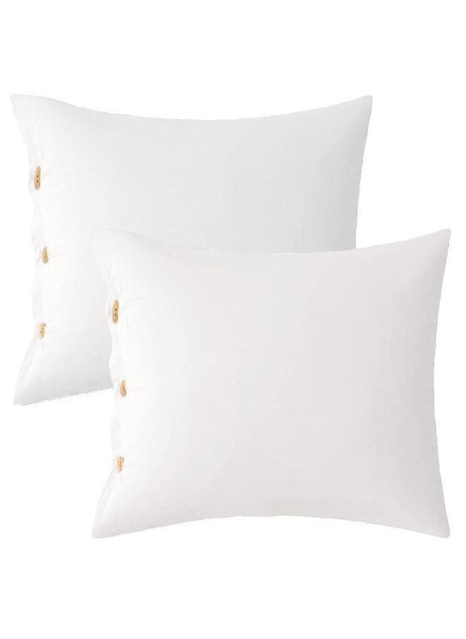 JELLYMONI JELLYMONI White 100% Washed Cotton Standard Pillowcases Set, 2 Pack Luxury Soft Breathable Pillow Covers with Button Closure(Pillows are not Included)  - Image 1
