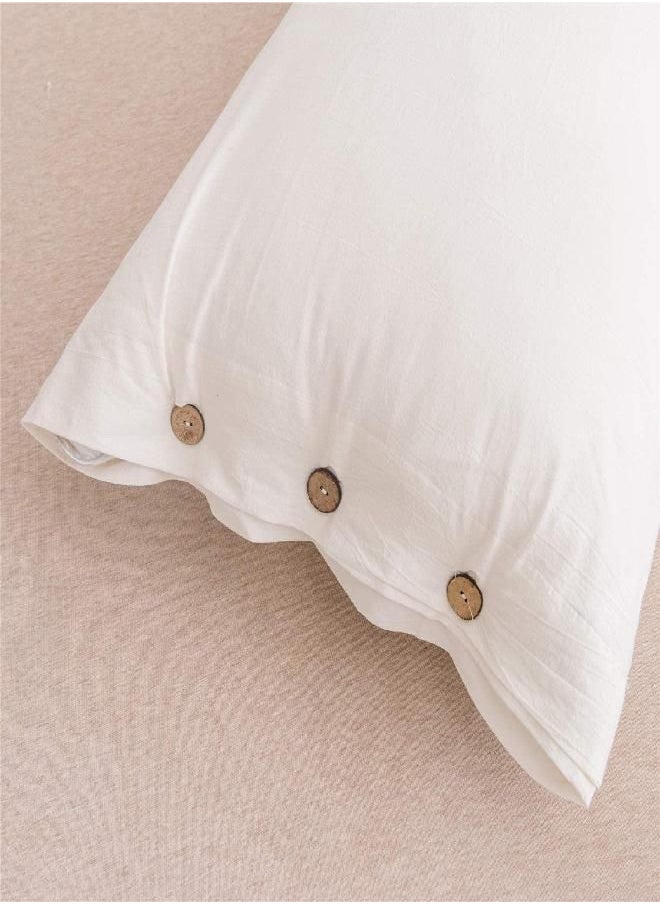 JELLYMONI JELLYMONI White 100% Washed Cotton Standard Pillowcases Set, 2 Pack Luxury Soft Breathable Pillow Covers with Button Closure(Pillows are not Included)  - Image 2