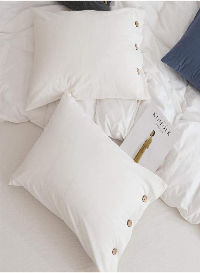 JELLYMONI JELLYMONI White 100% Washed Cotton Standard Pillowcases Set, 2 Pack Luxury Soft Breathable Pillow Covers with Button Closure(Pillows are not Included)  - Image 3